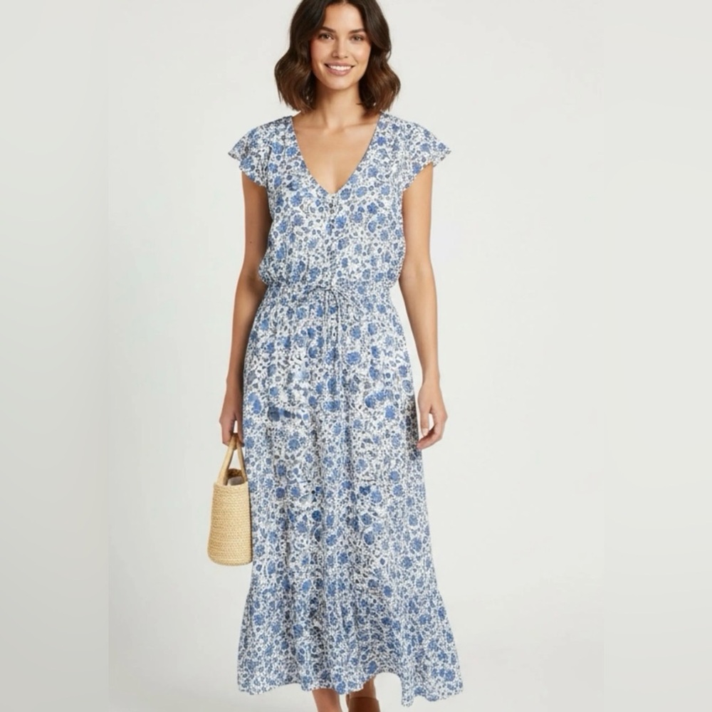 Lucky Brand Blue and White Floral Midi Dress